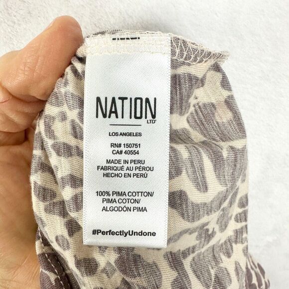 Nation LTD Melanie Smocked Peasant Tee Size Medium Antique Leopard Pima Cotton - Picture 7 of 7